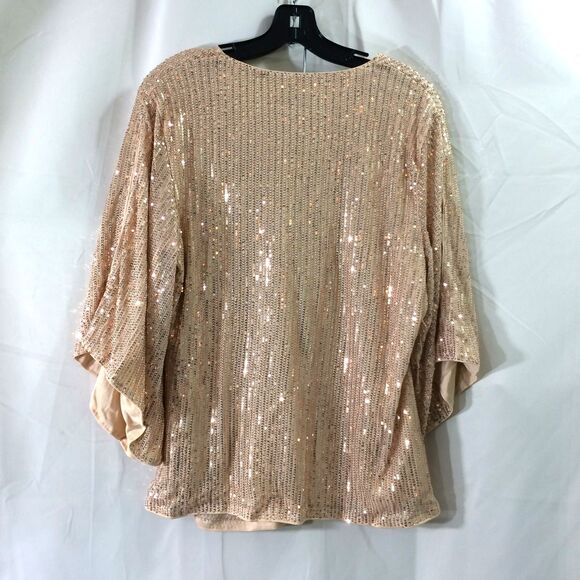 NEW Grace Karin Champagne Sequin Top NWT Size 2XL V-Neck Lined Party Blouse - Picture 4 of 6